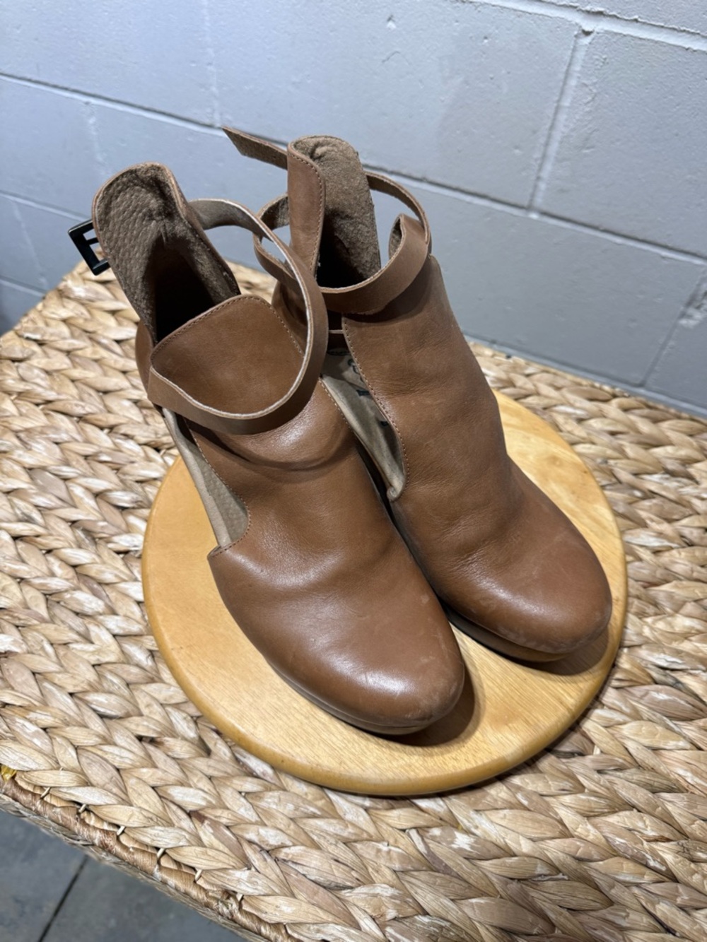 Free People Tan Brown Leather Cutout Ankle Boots